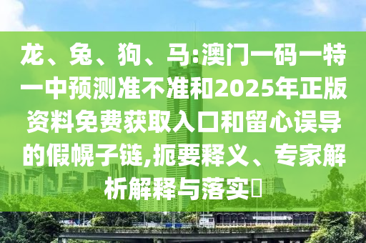 龍、兔、狗、馬:澳門一碼一特一中預測準不準和2025年正版資料免費獲取入口和留心誤導的假幌子鏈,扼要釋義、專家解析解釋與落實?
