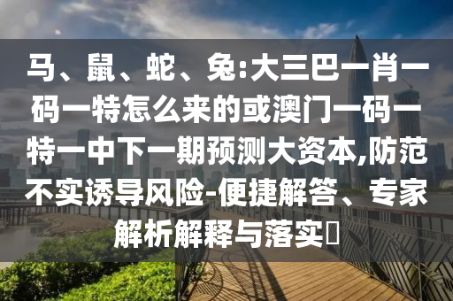 馬、鼠、蛇、兔:大三巴一肖一碼一特怎么來的或澳門一碼一特一中下一期預測大資本,防范不實誘導風險-便捷解答、專家解析解釋與落實?
