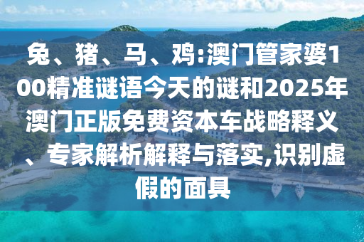 兔、豬、馬、雞:澳門(mén)管家婆100精準(zhǔn)謎語(yǔ)今天的謎和2025年澳門(mén)正版免費(fèi)資本車(chē)戰(zhàn)略釋義、專(zhuān)家解析解釋與落實(shí),識(shí)別虛假的面具